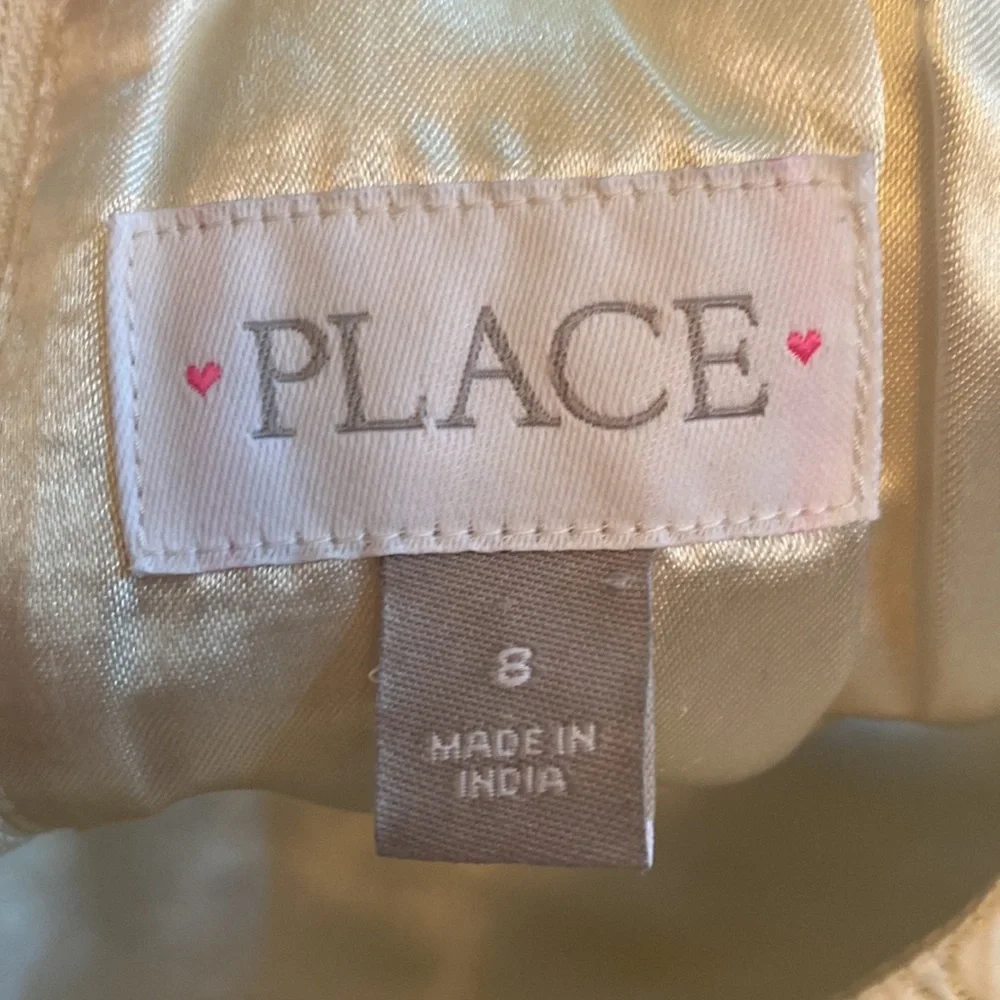 Children’s Place EUC Cream & Metallic beautiful Gold Dress w/Black Straps / Sz 8